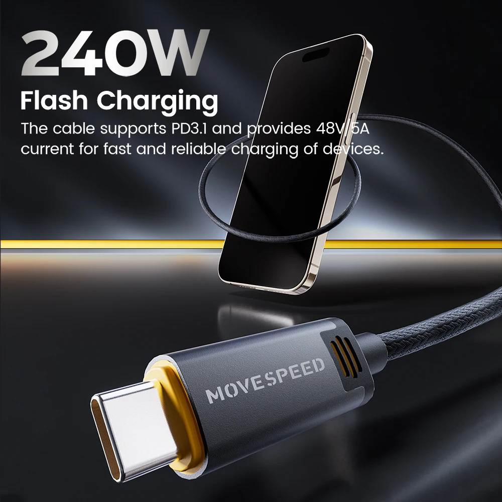 MOVESPEED T01 Cable USB C 240W Cable de datos tipo C de carga rápida 40Gbps Cable de función completa 8K 60Hz para MacBook Surface HP Laptop - imagen 2