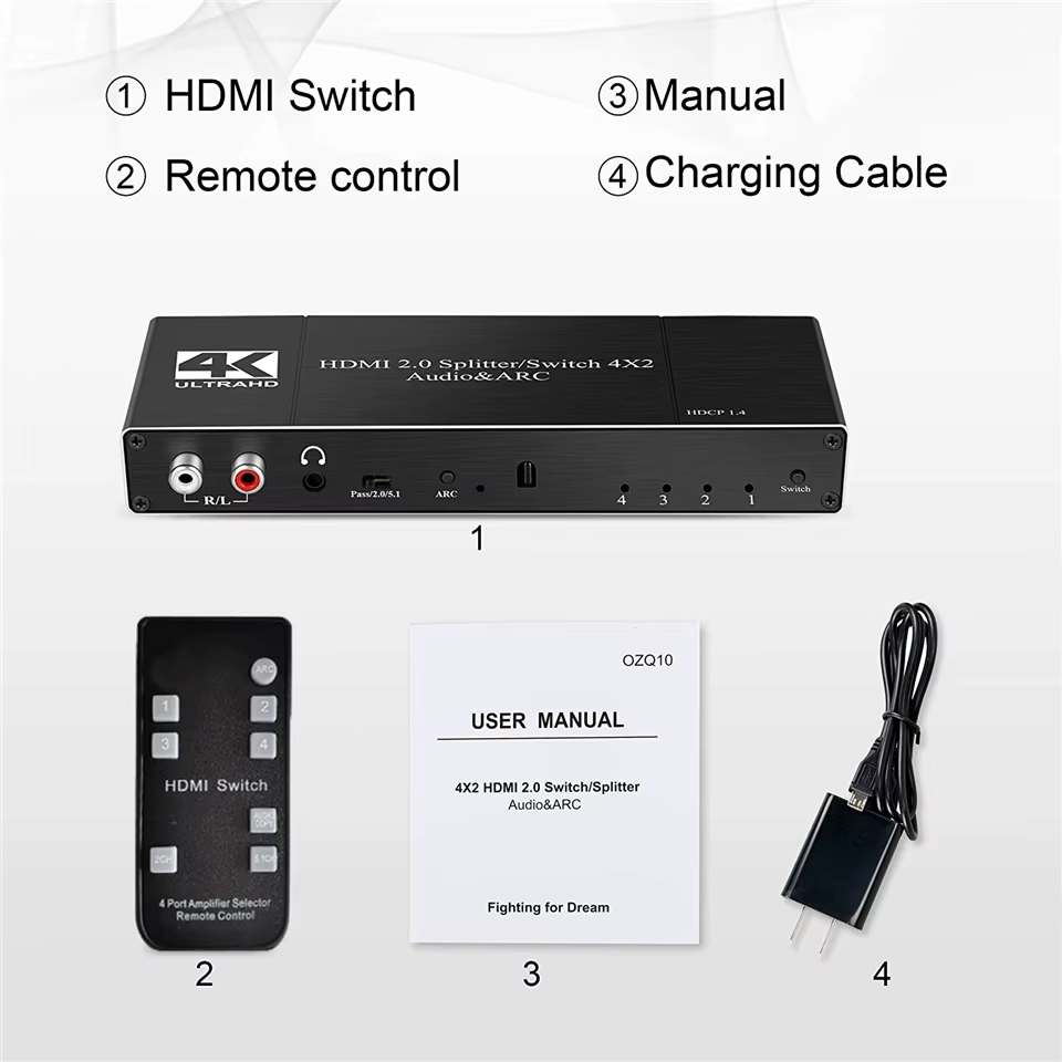 Extractor de Audio HDMI 4x2 4K Toslink ARC Remoto - imagen 5