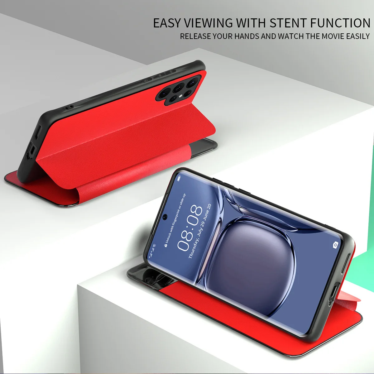 Funda de cuero con tapa de ventana de visión de lujo para Samsung A53, A33, A73, A13, A52, A72, A51, A71, A23, A22, A32, M53, carcasa de billetera magnética - imagen 4