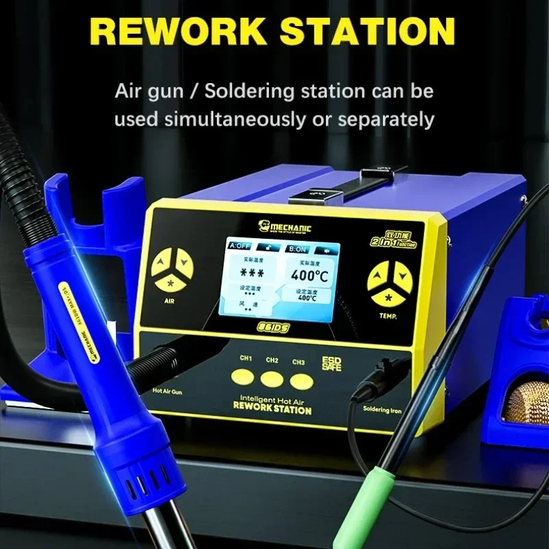 MECHANIC 861DS-Estación de soldadura 2 en 1 de doble función, pistola de viento, soldador eléctrico, Estación de Reparación de retrabajo - imagen 3