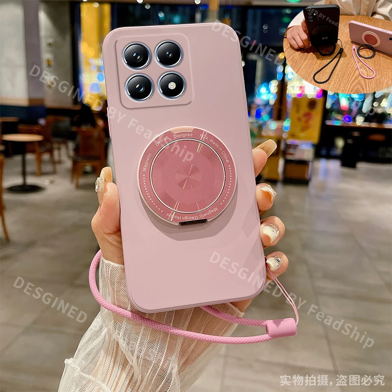 Funda de teléfono con soporte magnético para Mi Xiaomi 14T Pro, funda de silicona para Xiaomi14T, imán de cubierta suave con soporte, película de pantalla