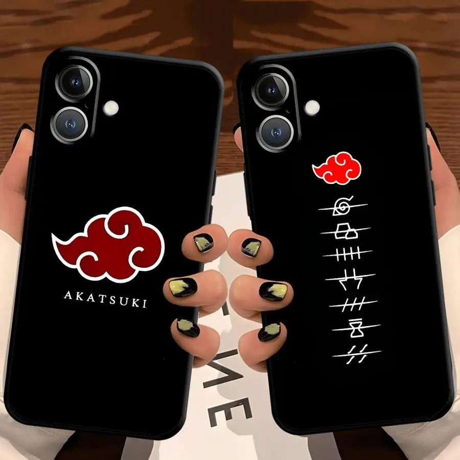 Funda de teléfono suave negra con logotipo de Akatsuki de dibujos animados para iPhone 17Air 15 16 14 Plus 7 8 XS Max XR 13 12 11 17 Pro Max