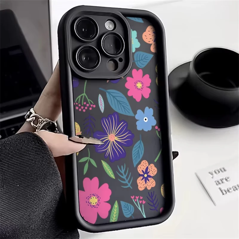 Funda de teléfono con flores y hojas coloridas para Samsung Galaxy S25 S24 S23 S22 S21 Ultra Plus S20FE A55 A54 A35 A15 funda suave de silicona