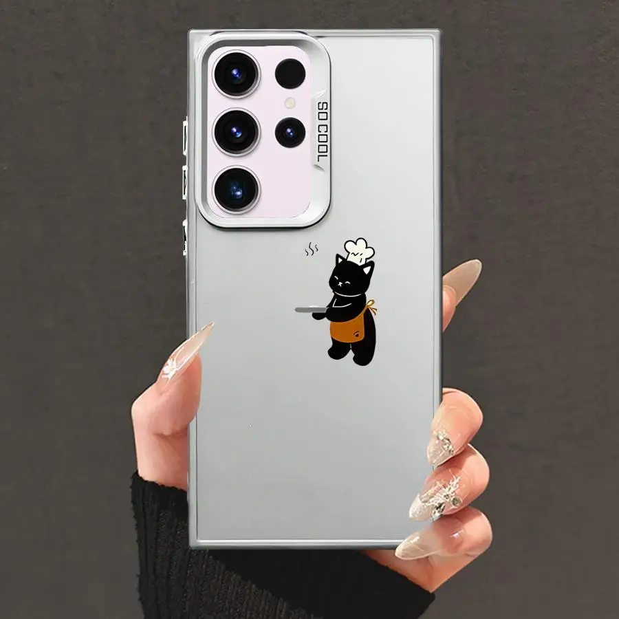 Funda trasera de teléfono para Samsung Galaxy S21 S23 Note 20 Ultra S20 Plus S23 S24 FE S22 S25 dibujos animados creativo gato negro - imagen 3