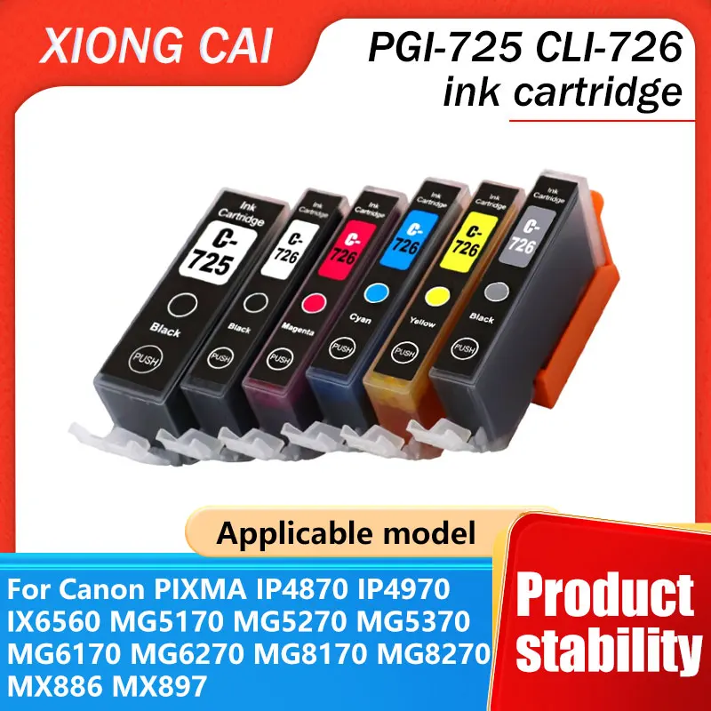 Adecuado para Canon IP4870 IP4970 IX6560 MG5170 MG5270 MG6170 MG6270 MG8170 MX886 MX897 impresora PGI-725 CLI-726 cartucho de tinta