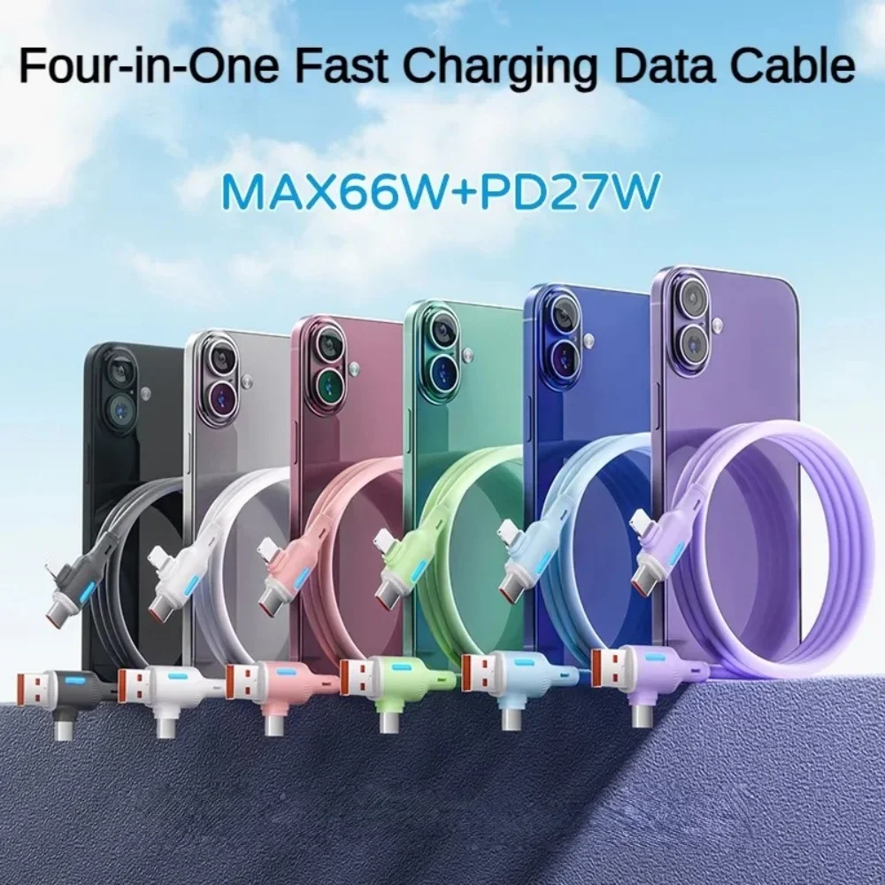 66W 4 en 1 Cable tipo C a tipo C PD Cable cargador de teléfono de carga rápida para iPhone Samsung Xiaomi Huawei Cable de carga rápida USB C - imagen 2