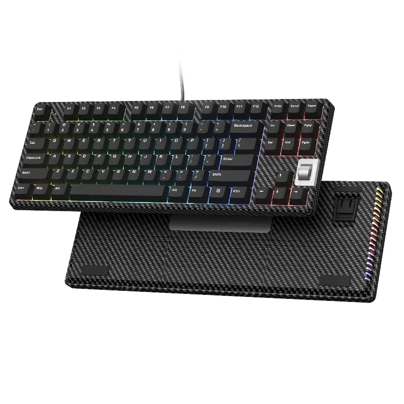 WOMIER F87 teclado mecánico para juegos con cable de nogal, fibra de carbono, estampado lateral RGB, rodillo de intercambio en caliente, teclado personalizado ergonómico - imagen 3