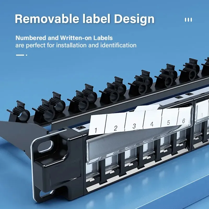 Panel de conexión blindado ZoeRax RJ45 con conector Keystone CAT7 1U Panel de conexión de 19 pulgadas con barra trasera extraíble para cable Ethernet CAT7/6A - imagen 2