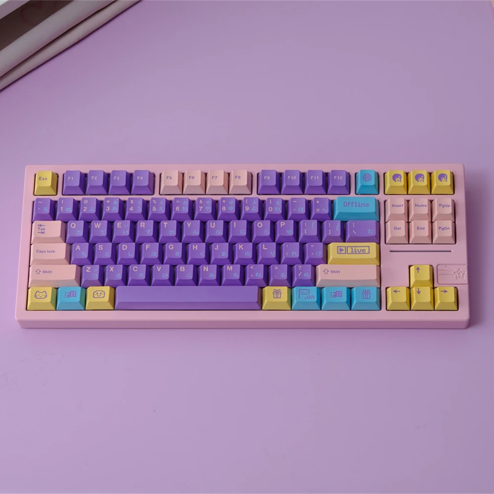Teclas PBT de perfil de cereza púrpura, Candy Pixels Dye-Sub, 150 teclas divididas ANSI, juego grande de teclas para Teclado mecánico de madera A75 - imagen 5