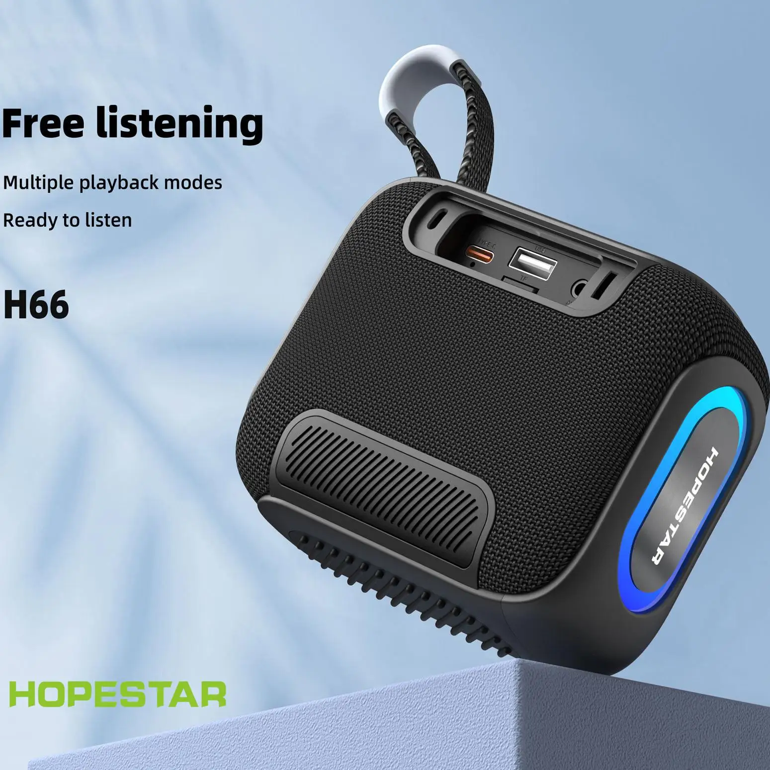 HOPESTA H66 Altavoz Bluetooth inalámbrico portátil con mango potente sistema de sonido RGB GO4 altavoz estéreo inalámbrico verdadero Radio FM Audio