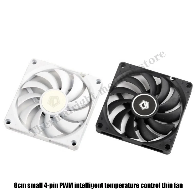 Ventilador con cubierta de computadora blanco/negro de 8 CM, ventilador silencioso delgado 8010 utilizado para reemplazo de enfriador de CPU, PWM 4 pines 3000-RPM, - imagen 2
