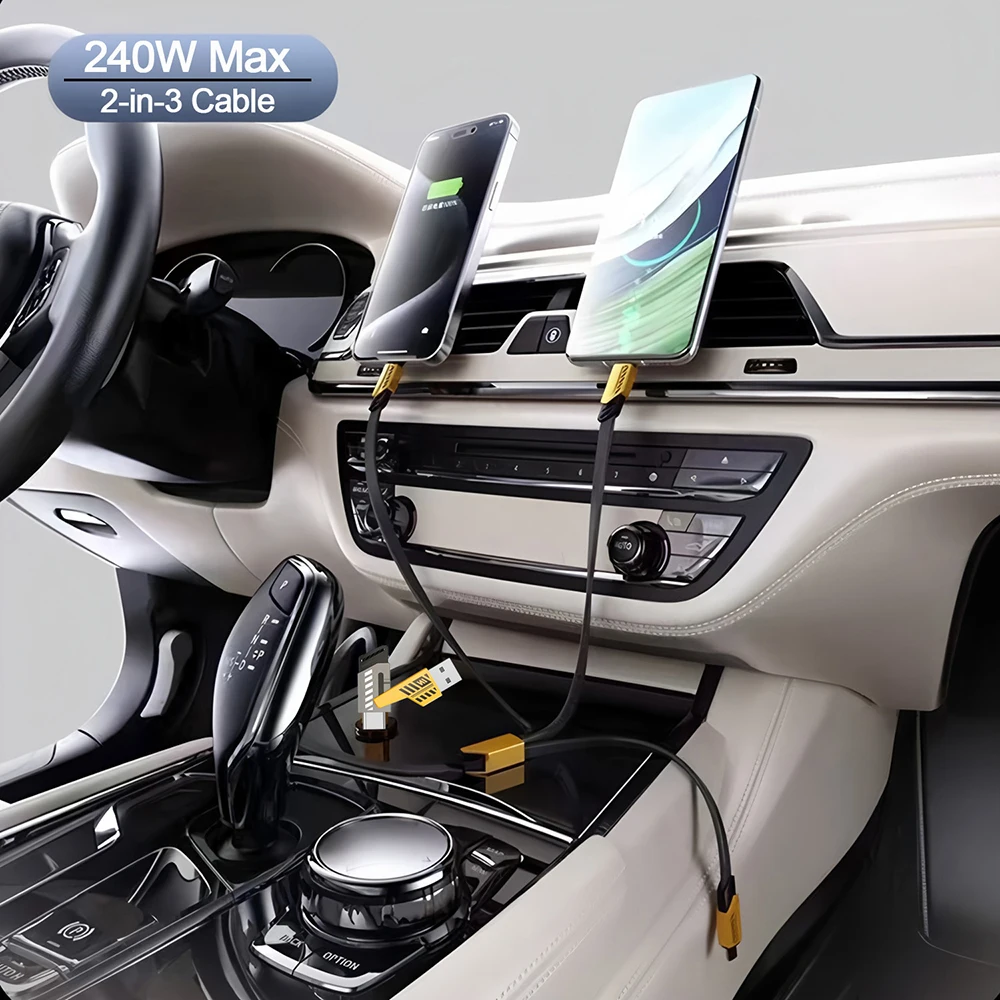 Cable de datos 2 en 3 Cable de carga rápida multifuncional de 240W USB/TypeC + Lightnings Cable rápido para iPhone 16 Samsung Huawei Xiaomi - imagen 3