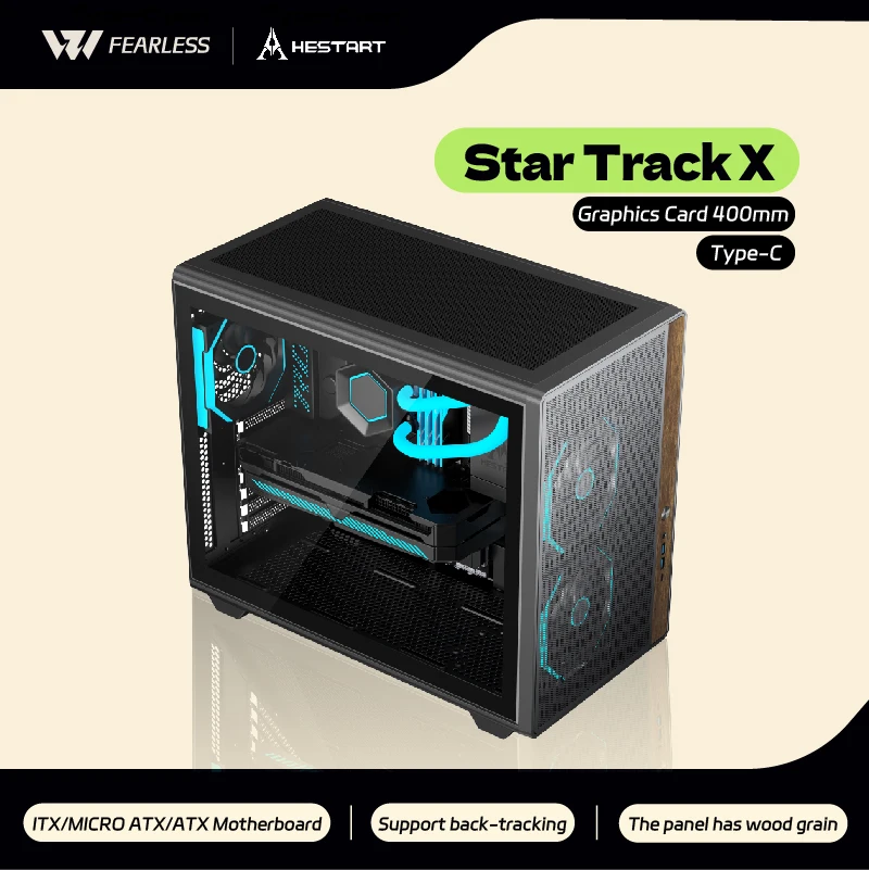 HESTART-placa base Star Track X ATX, lado de cristal transparente, TYPE-C, compatible con 360/240, caja de juegos para ordenador de escritorio refrigerada por agua - imagen 2
