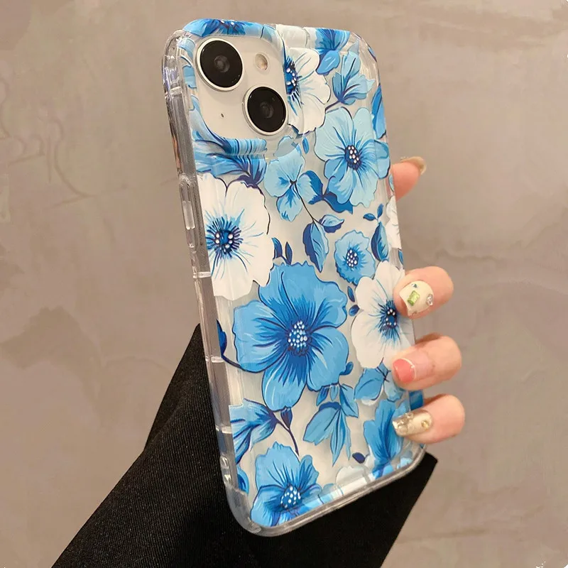 Funda de teléfono transparente con estampado gráfico de flores para iPhone 15, funda para iPhone 11 13 12 14 16 Pro Max XR X Xs Max 6 7 8 Plus SE 2022 - imagen 4