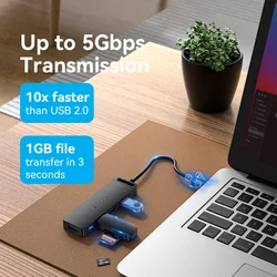 Vention HUB USB-C 4 Puertos con Power Delivery – Compatible MacBook, Lenovo, Samsung
