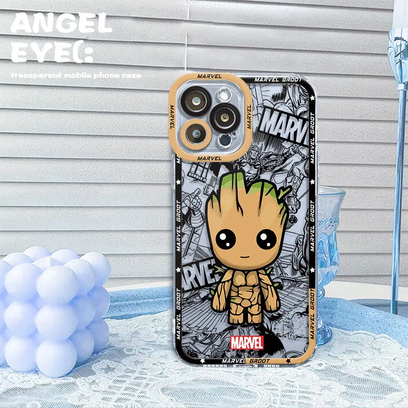 Funda de teléfono con dibujos de Marvel Groot Spiderman para iPhone 8 15 Plus 14 Pro 12 Mini XR SE X XS 13 Pro Max 11 7 6s - imagen 5