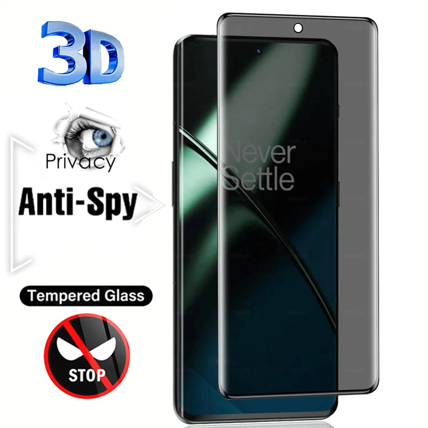 Protector de pantalla de vidrio templado 9H antiespía de privacidad con borde curvo 3D para Honor 100 200 300 Pro