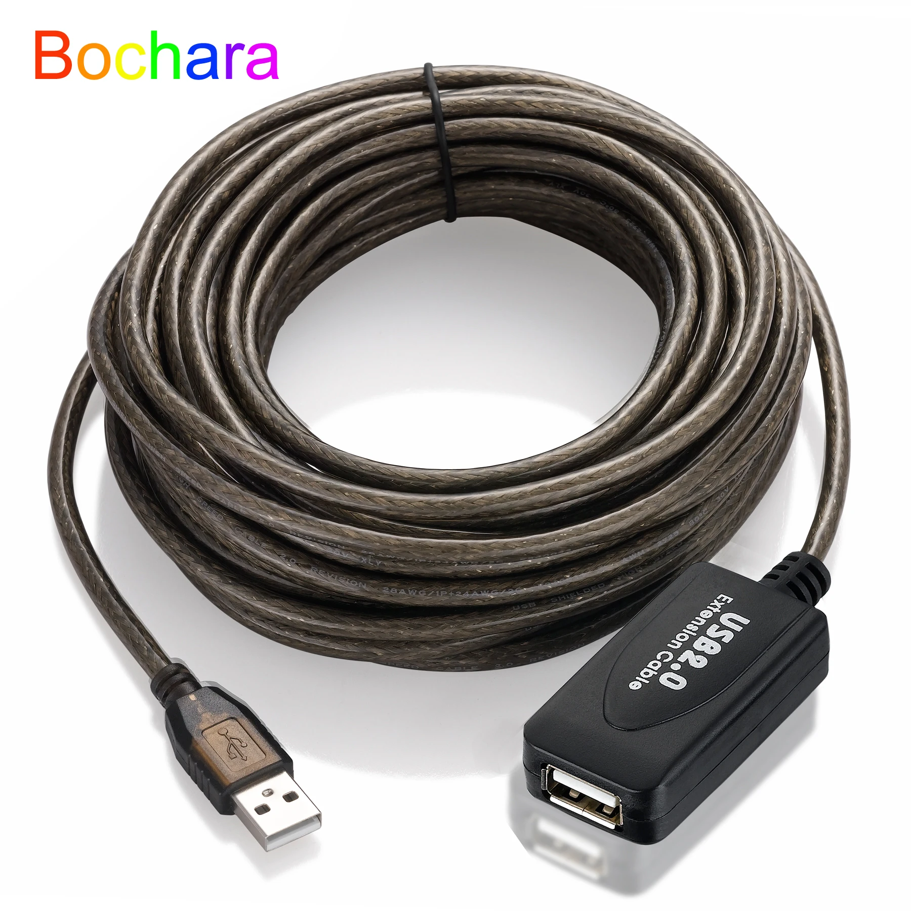 Bochara-cable de extensión USB 2,0 tipo A macho A hembra, doble blindaje (lámina + trenzado), de refuerzo FE1.1S Chipset, 5m, 10m, 15m, 20m, 30m