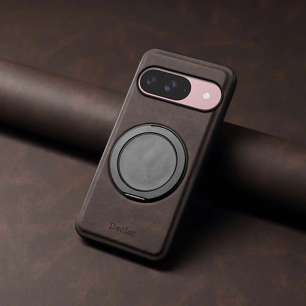 Para Magsafe RetroLeather anillo giratorio soporte funda para Google Pixel 8 7 9 Pro XL 8A 7A cubierta trasera magnética a prueba de golpes parachoques