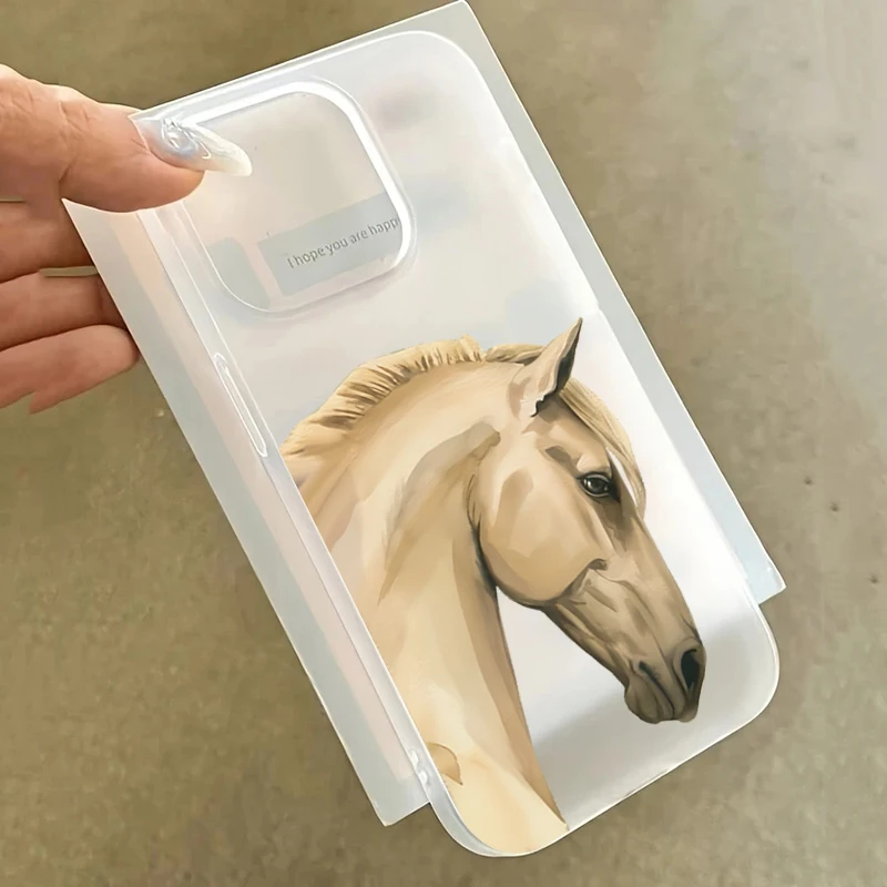 Funda translúcida mate con cara lateral de tinta a la moda de caballo blanco para iPhone 11 12 13 14 15 16 17 Pro Max XS XR X 7 8 Plus 16E Air Cover - imagen 2