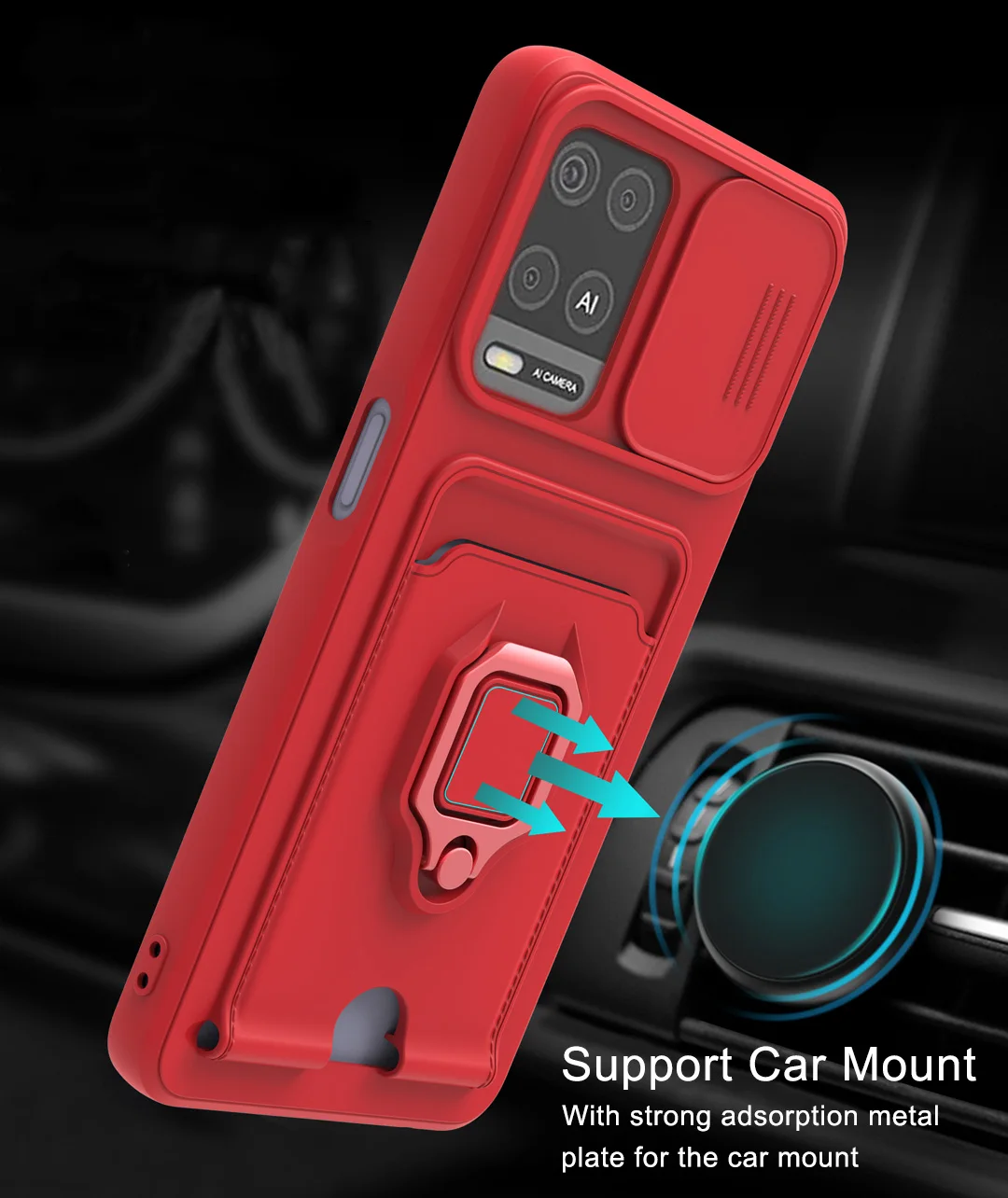 Funda con cordón para Oppo A16, A15, A58, A78, A74, A54, 4G, 5G, Realme, C67, C55, C11, C20, C21, 11 Pro +, ranura para tarjeta, soporte magnético para coche - imagen 4