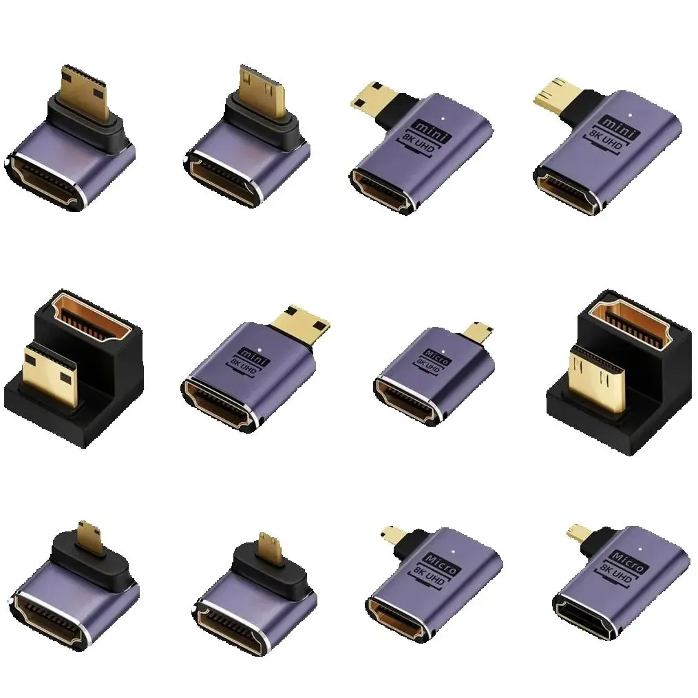 UHD 8K 48Gbps HDMI Mini Micro adaptador 90 270 grados ángulo recto Mini Micro HD macho a HDMI Compatible hembra adaptador Contector