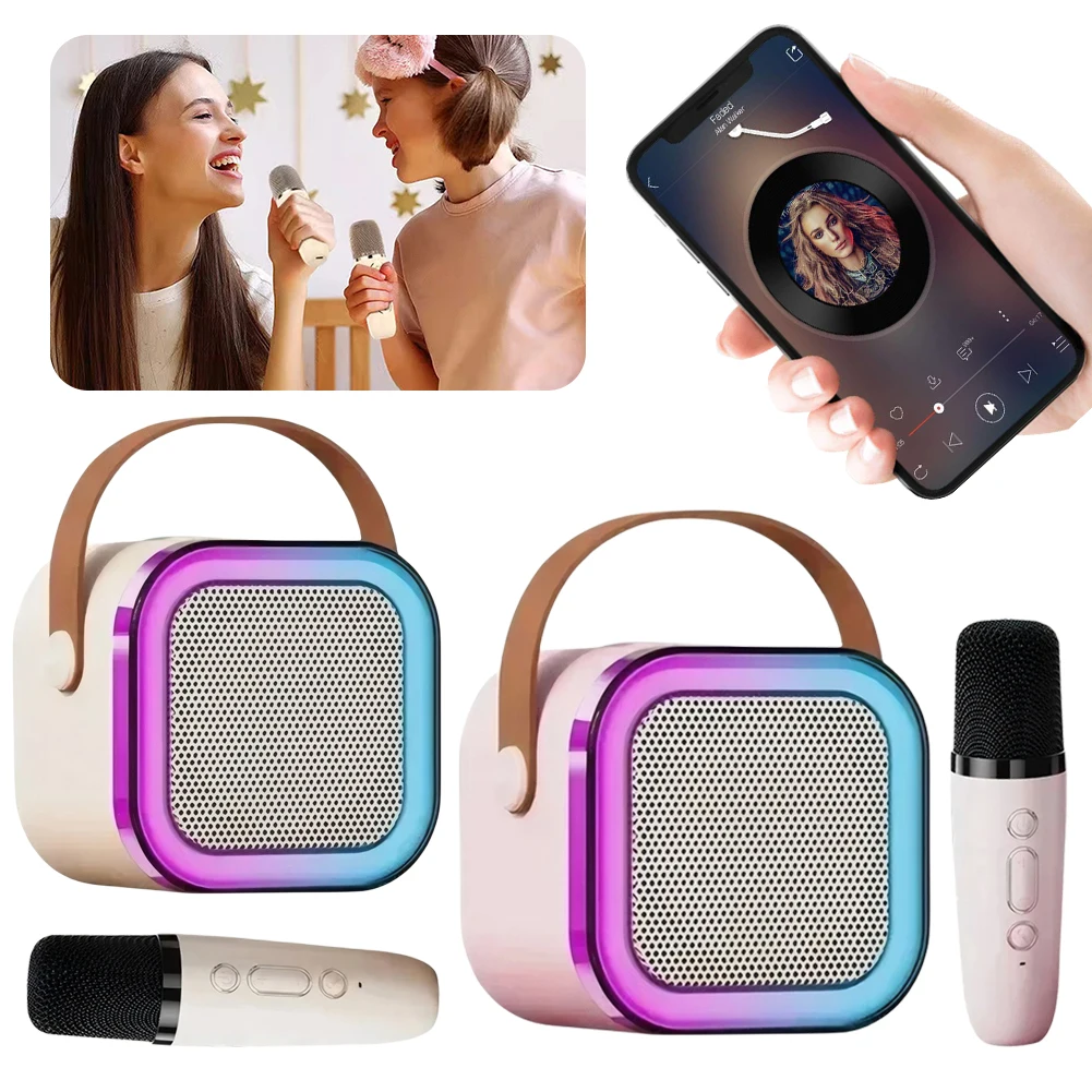 Máquina de Karaoke portátil Compatible con Bluetooth 5,3, luces LED ajustables, Mini altavoces de cine en casa para Karaoke en casa