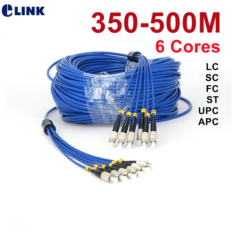 Cable de conexión de fibra 6 núcleos blindado 350M-500M 6C SC LC FC ST APC a prueba de ratiles monomodo 6 fibras cable de puente óptico ELINK ftth 400m