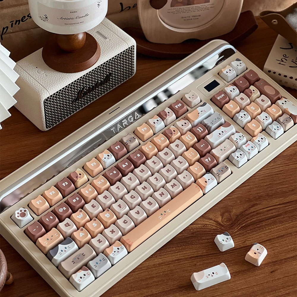 ECHOME-Juego de teclas con tema de gato lindo, tapa de teclado apilable con sublimación de tinte PBT, perfil de cabeza de gato, tapa de tecla para teclado mecánico - imagen 2