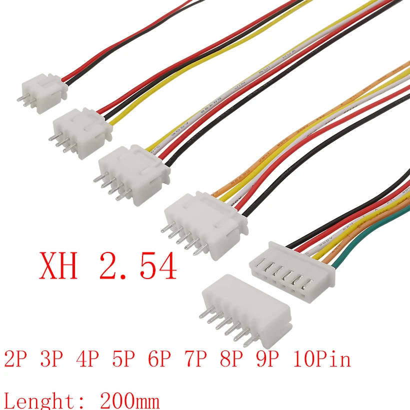 Conectores de Cable JST XH2.54, 2/3/4/5/6/7/8/9/10 pines XH, 2,54mm, conector macho y hembra, longitud de 200mm, 26AWG, 5/10 juegos