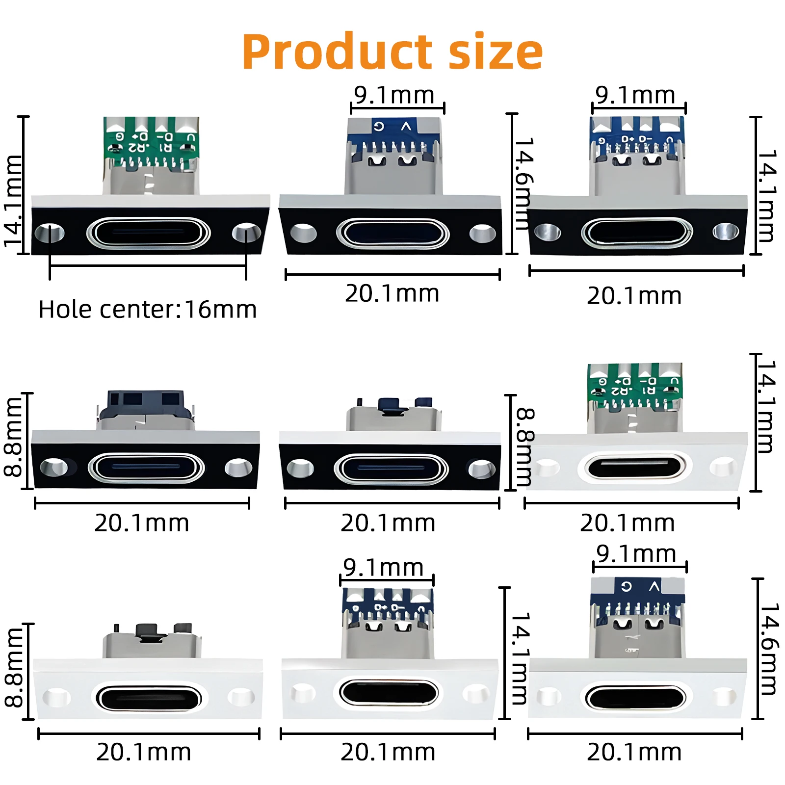 Conector USB 3,1 tipo C con placa de fijación de tornillo, 1/5/10 piezas, 2 pines, 4 pines, hembra, puerto de carga, 3,1 - imagen 2