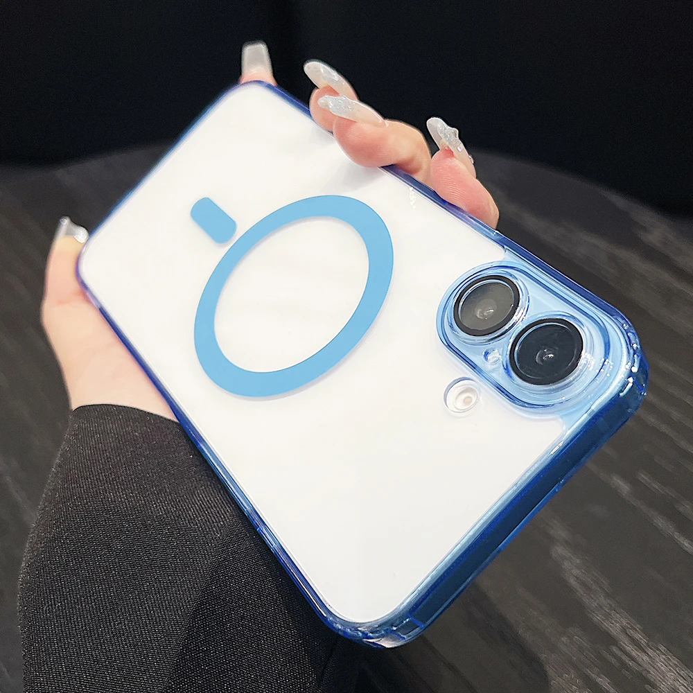 Funda Magsafe magnética fuerte para iPhone 17 Air 16 15 14 13 12 11 Pro Max Plus transparente Color caramelo híbrido duro suave Tpu Shell