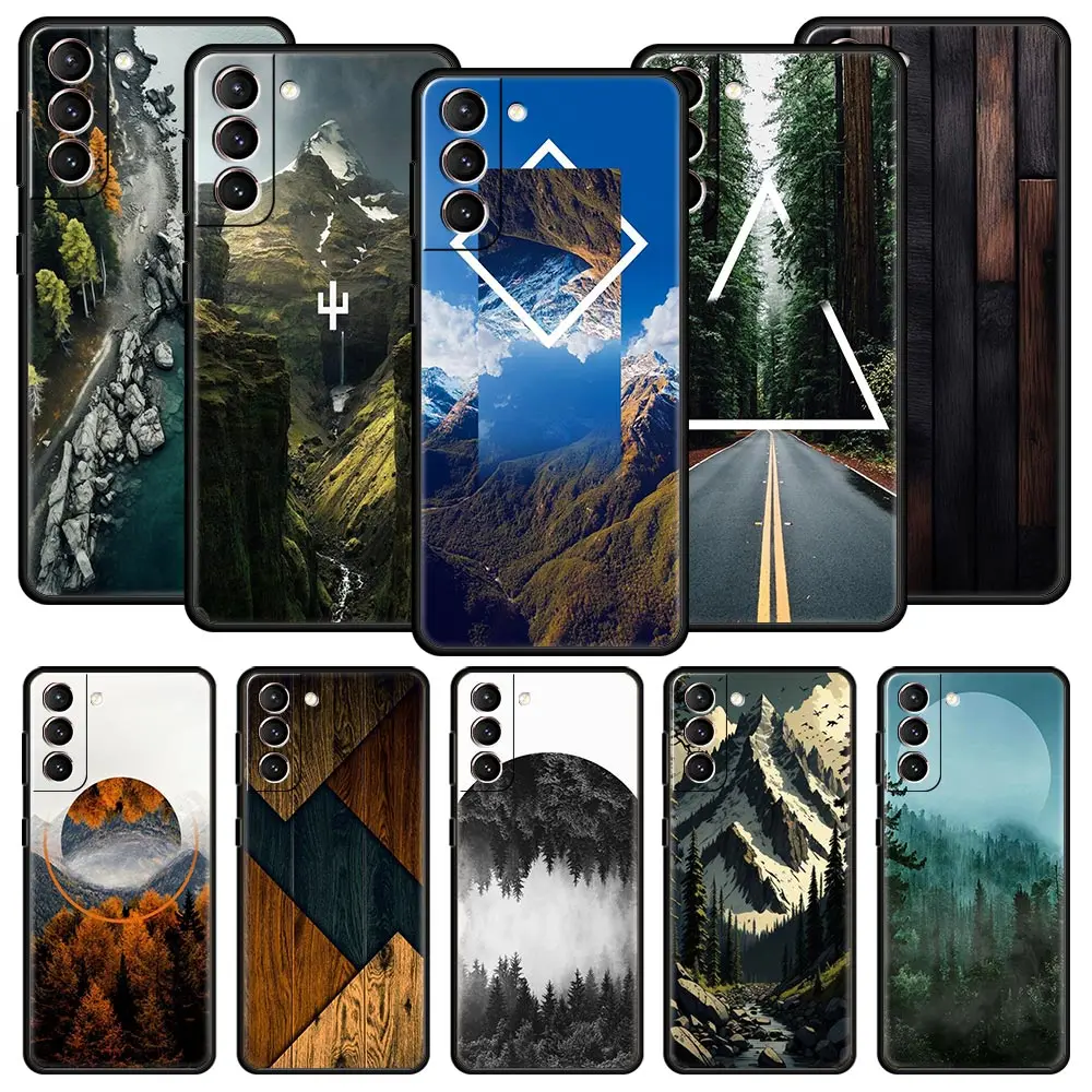 Funda de teléfono de madera geométrica de bosque para Samsung Galaxy S24, S23, S22, S20 Ultra, S21 FE, 5G, S10, S9 Plus, S10E, S8, funda de silicona suave
