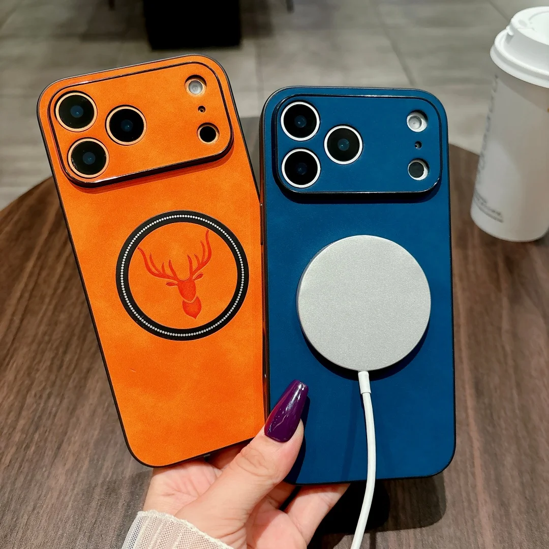 Funda de teléfono con diseño de ciervo de cuero PU de lujo para iPhone 17 Air 16E 15 14 Plus 13 12 11 17 Pro Max para cubierta de carga inalámbrica Magsafe - imagen 3