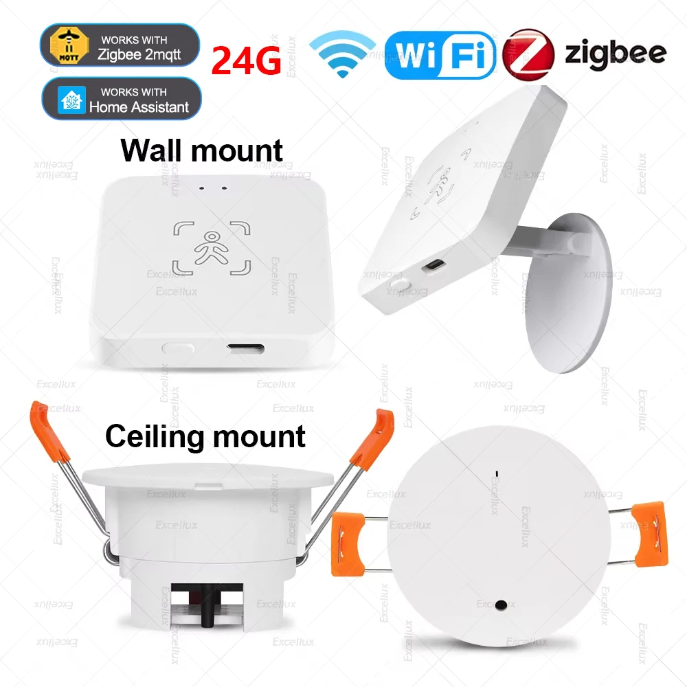 Sensor de presencia humana Zigbee/WiFi de 24G, Detector de Radar MmWave con Sensor de luminosidad, automatización del hogar inteligente, funciona con Zigbee2MQTT