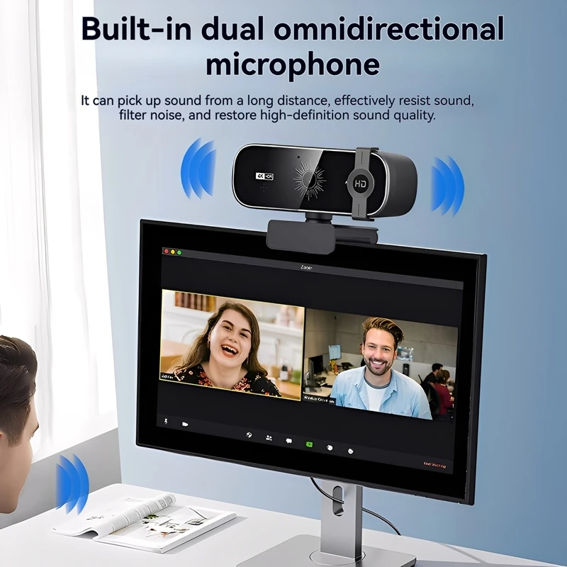 Cámara web 4K para PC con zoom automático, con Control remoto, cámara web con cubierta de privacidad con micrófono Plug & Play para ordenador portátil/escritorio, videollamadas - imagen 5