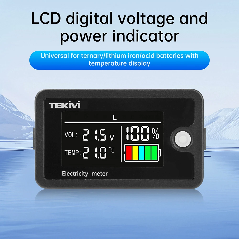 DC 8-100V Pantalla digital LCD de alta precisión Indicador de electricidad de voltaje Batería universal con pantalla de temperatura - imagen 2