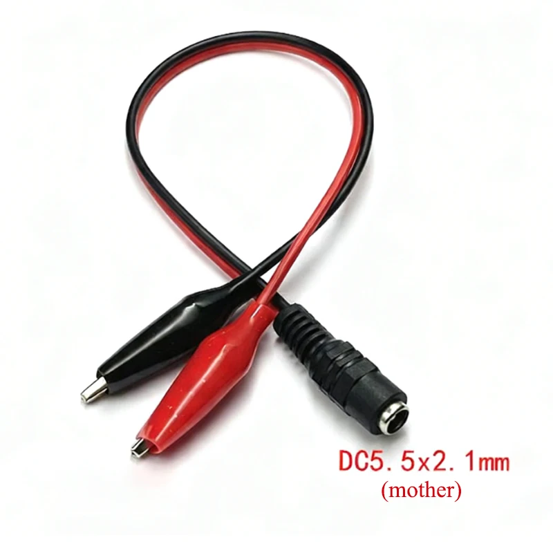 1-5 piezas 2 pinzas de cocodrilo a 1 adaptador de conector de clavija de alimentación CC macho o hembra cable de 25CM CC 5,5*2,1mm Clips cables de prueba de cocodrilo - imagen 5