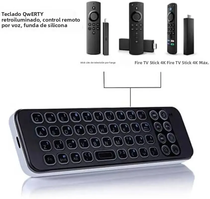 IPazzPort Mini teclado inalámbrico Bluetooth remoto, retroiluminado, teclas de acceso Multimedia, para TV-Stick 4k Max/TV Cube, Insignia/Toshiba/fireTV - imagen 4