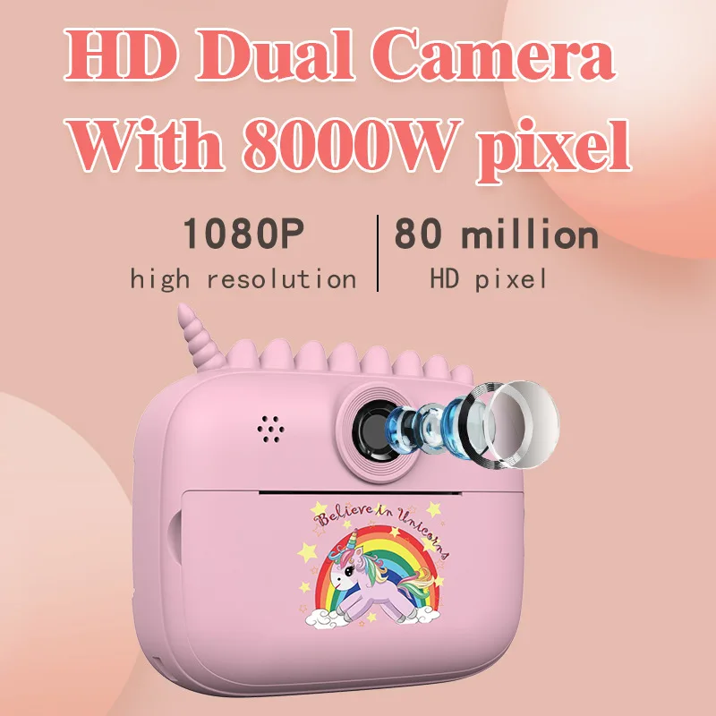Cámara de impresión para niños Cámara digital de impresión instantánea Grabación de videos Cámara dual HD Impresora térmica Reproduce música Juegos divertidos Compatible con tarjeta TF Regalo de cumpleaños Juguete para - imagen 3
