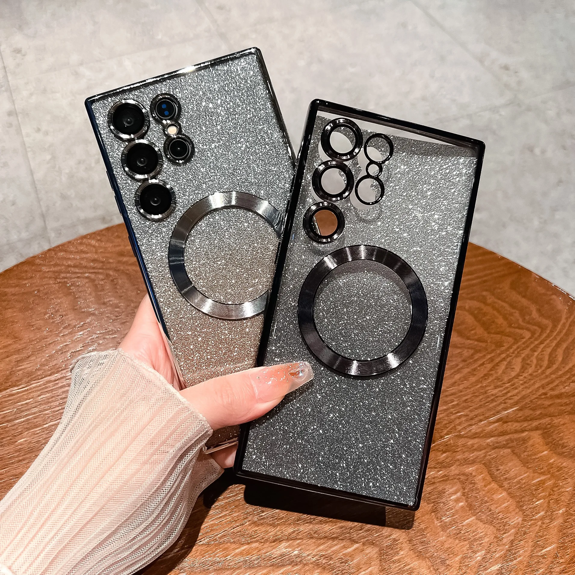 Para Samsung Galaxy S25 S24 Ultra S23 funda S22 S21 FE Plus bolsa chapada anillo de Gel de sílice funda trasera de teléfono púrpura feminidad verde