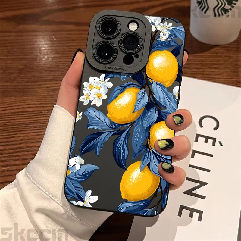 Funda de teléfono de silicona con diseño de fruta y limón para iPhone 16 16E 15 14 13 12 11 Pro Max X XS Max XR 7 8 15 16 Plus, funda suave