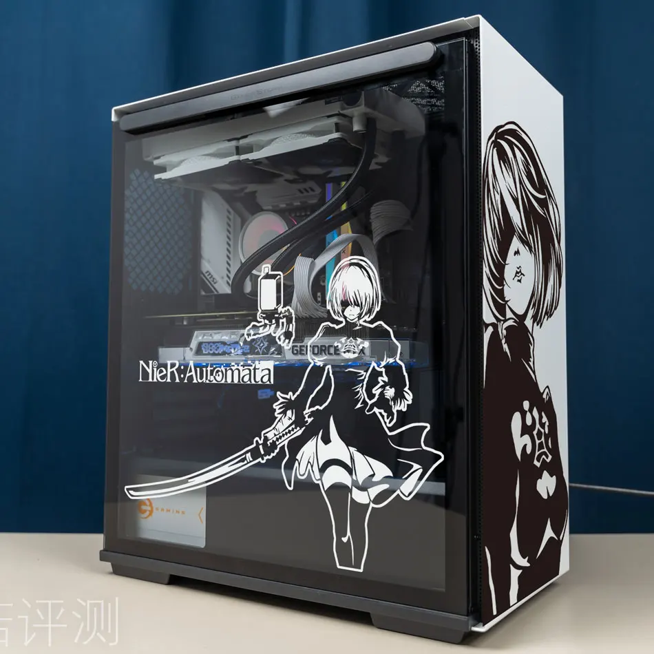 NieR:Automata Anime pegatinas de vinilo para carcasa de PC, calcomanías decorativas impermeables personalizadas para la piel del chasis de la computadora Atx Mid
