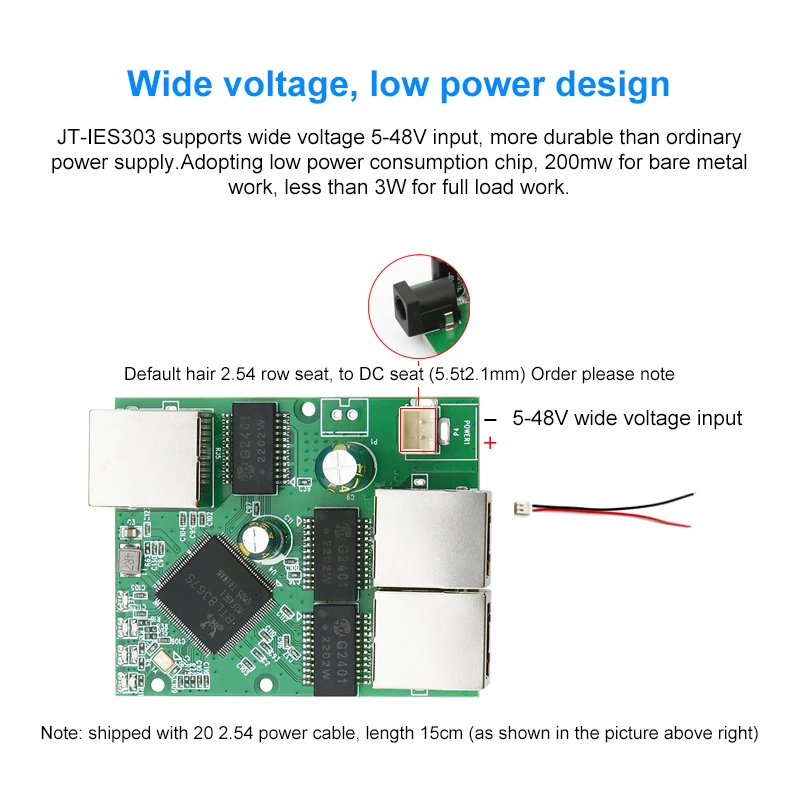 Módulo de interruptor Gigabit Ethernet de 3 puertos de grado Industrial, placa base interna PCBA de dispositivo de transmisión de red uno a dos - imagen 4