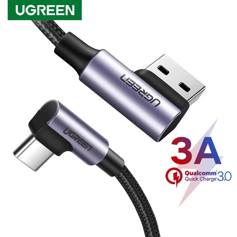 Ugreen-Cable USB tipo C de carga rápida 3,0 para teléfono móvil, Cargador rápido de 90 grados, 3A, para Samsung S20, Xiaomi Poco X3 pro - imagen 2