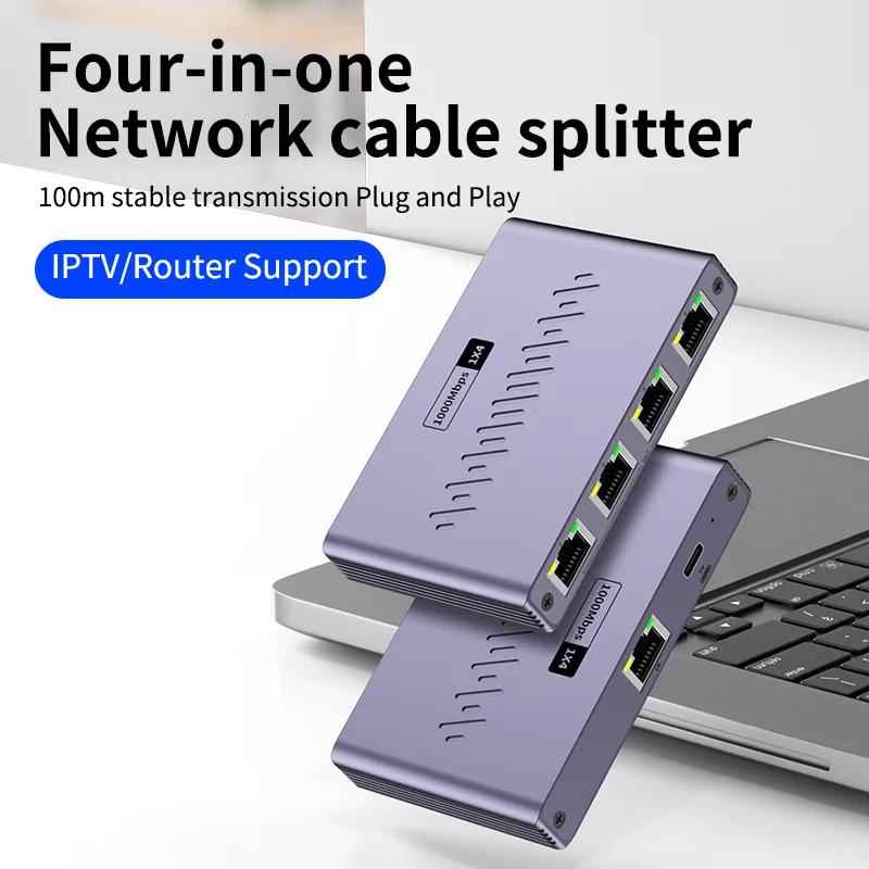 Divisor de Cable de red RJ45, conmutador Gigabit Ethernet de 1 a 4 puertos, adaptador de expansión de Internet LAN de 1000Mbps, convertidor de red RJ45