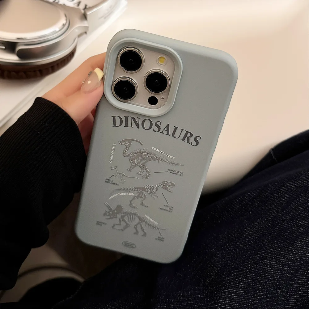 Funda de teléfono con esqueleto de dinosaurio para iPhone 17 16 15 14 13 12 Pro Max 11, funda de TPU suave Retro fresca para hombre