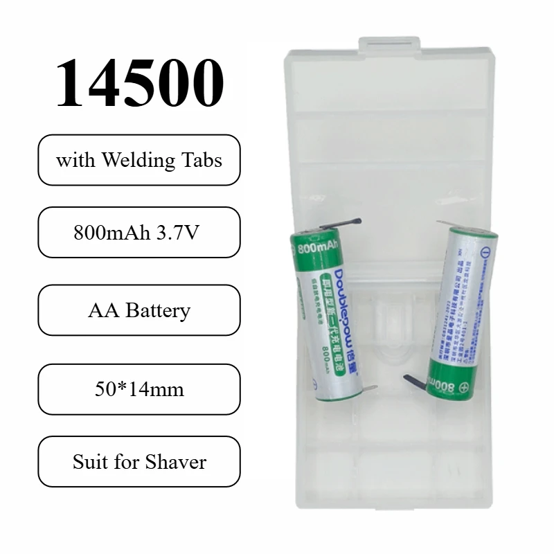 Batería AA recargable de 800mAh, 14500, 3,7 V, con lengüetas de soldadura para baterías de afeitadora de cepillo de dientes eléctrico Braun Philips