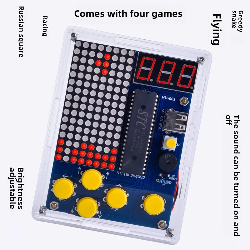 Mini consola de juegos DIY, juego de entrenamiento de soldadura electrónica, juego de juegos DIY, serpiente, carreras, avión, minijuego clásico Tetris. - imagen 3