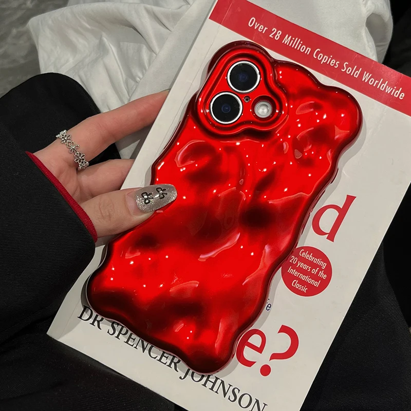 Funda de teléfono de TPU con ondas de agua y ondas rojas a la moda para iPhone Air 11 12 13 14 16 17 Pro Max 15 Plus, funda trasera de silicona anticaída - imagen 3